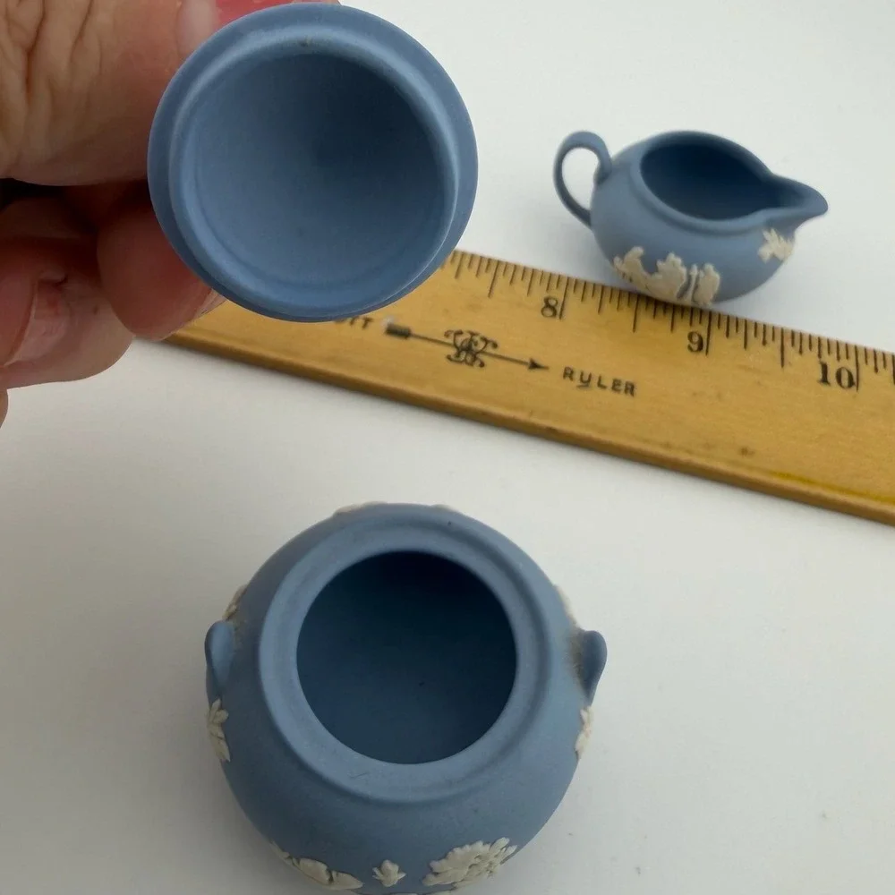 Wedgwood Jasperware Miniature Cream and Sugar Set Blue White Neoclassical Set